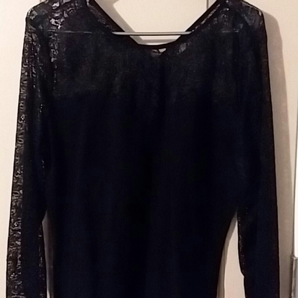 Ambiance Black Lace Long Sleeve Top 2XL - Picture 2 of 3